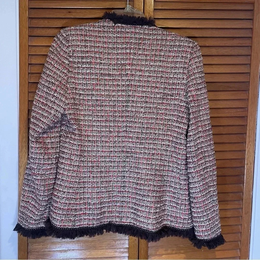 ESCADA Exclusive For Neiman Marcus Tweed Checked Jacket with Brown Trim Size 34 - Picture 5 of 11